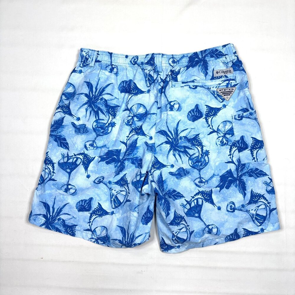 Columbia PFG Blue Fishing Marlin Graphic Mesh Lined Swim Trunks Shorts Mens Med - Picture 7 of 8